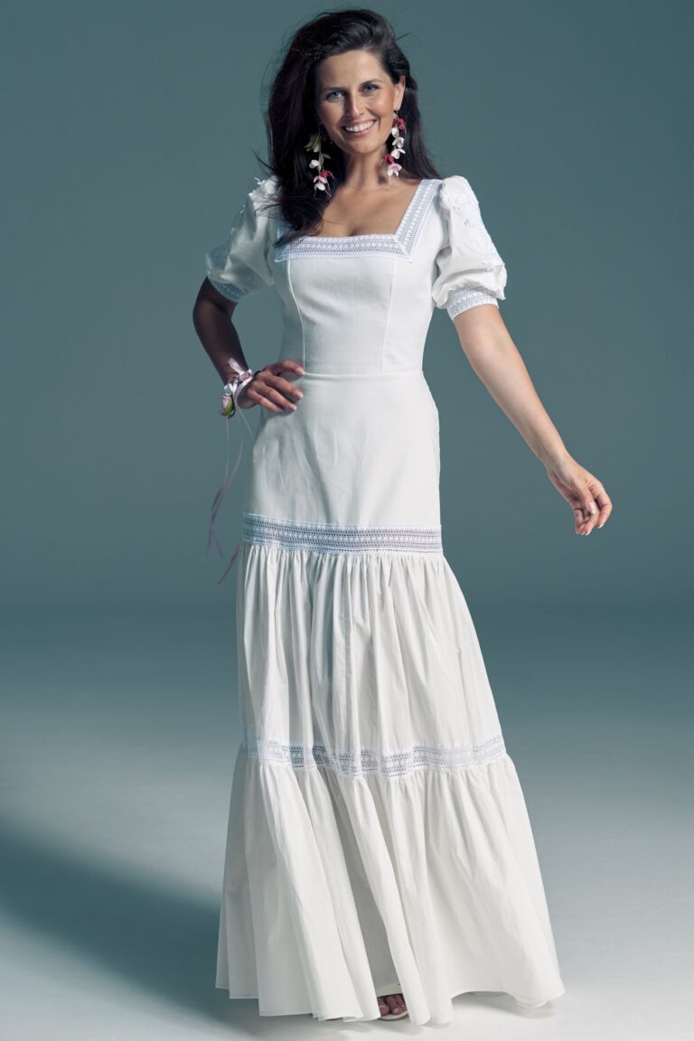 Bawełniana suknia ślubna eko z bufiastymi rękawami