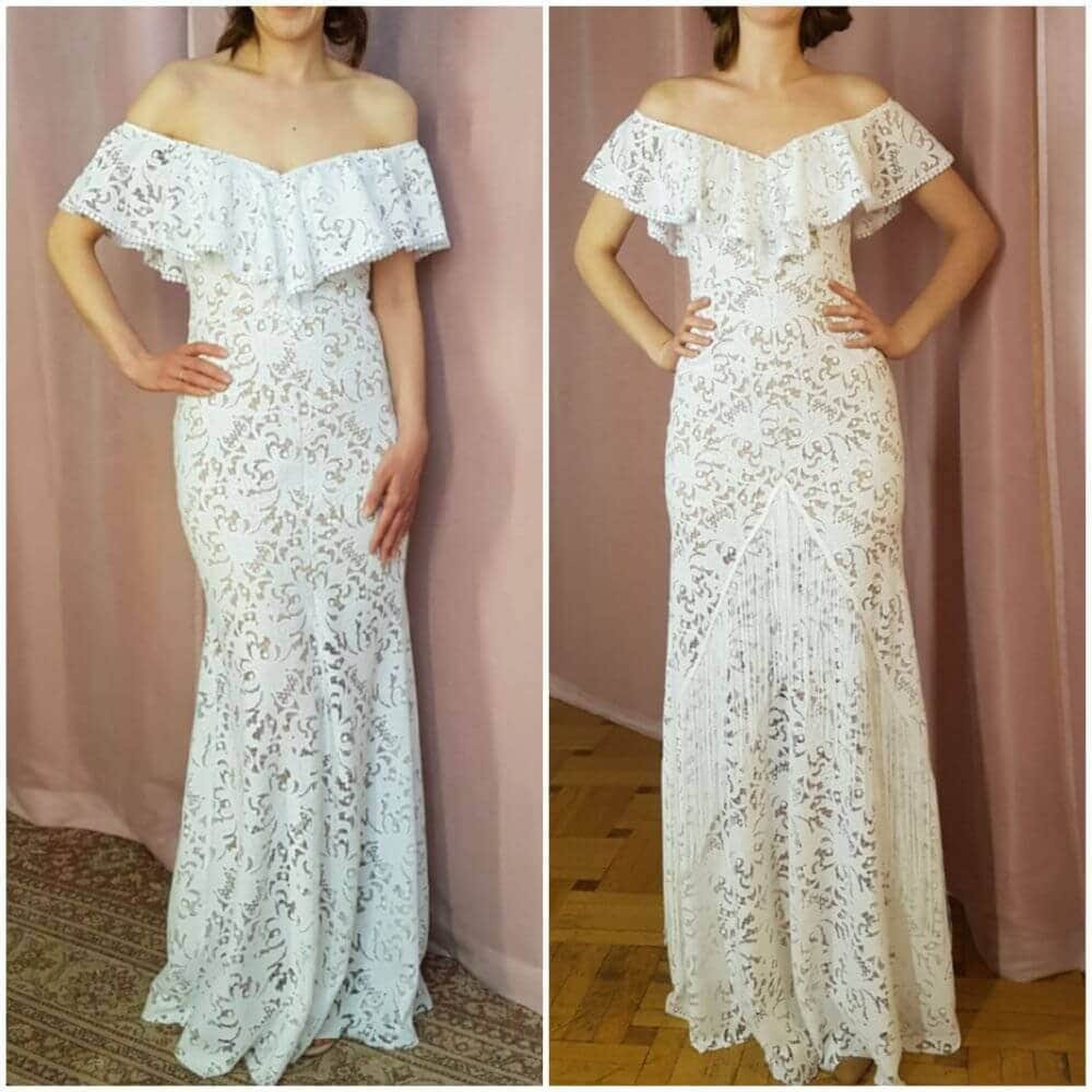 PRZYKŁADOWE SUKNIE Z DODANĄ FALBANKĄ NA PLECACH I FRĘDZLAMI NA NOGACH