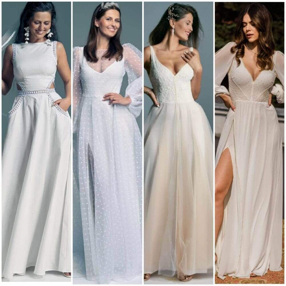 PRZYKŁADOWE GŁADKIE SUKNIE ŚLUBNE (LUB Z NIEWIELKĄ ILOŚCIĄ KORONKI)