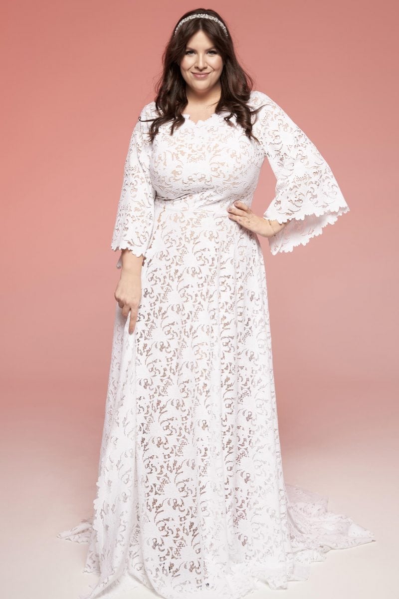 Muzułmańska, zabudowana suknia ślubna plus size Santorini 20