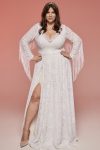 Suknia ślubna plus size z rozcięciem na nogę i długim rękawem Santorini 8