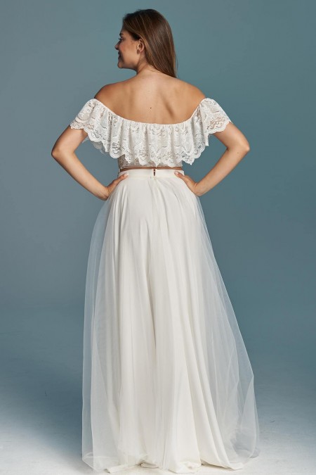 Zwiewna suknia ślubna ze spódnicą z szyfonu i tiulu