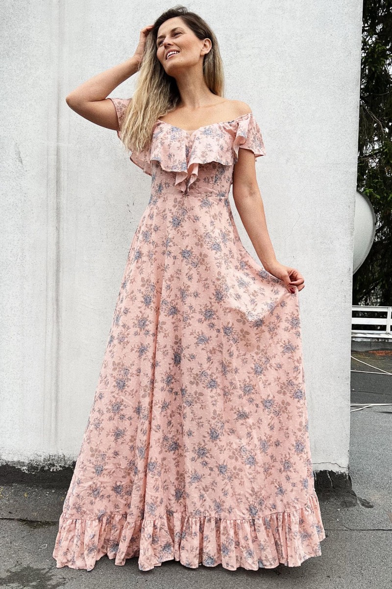 Różowa sukienka w kwiaty maxi hiszpanka, sukienka na wesele Dolce Vita 2