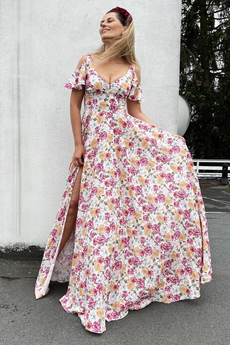 Sukienka maxi w kwiaty z odkrytymi plecami, suknia na wesele Dolce Vita 9