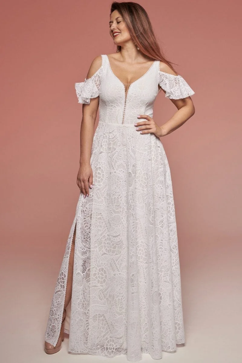 Elegancka suknia ślubna z białej koronki Santorini 24