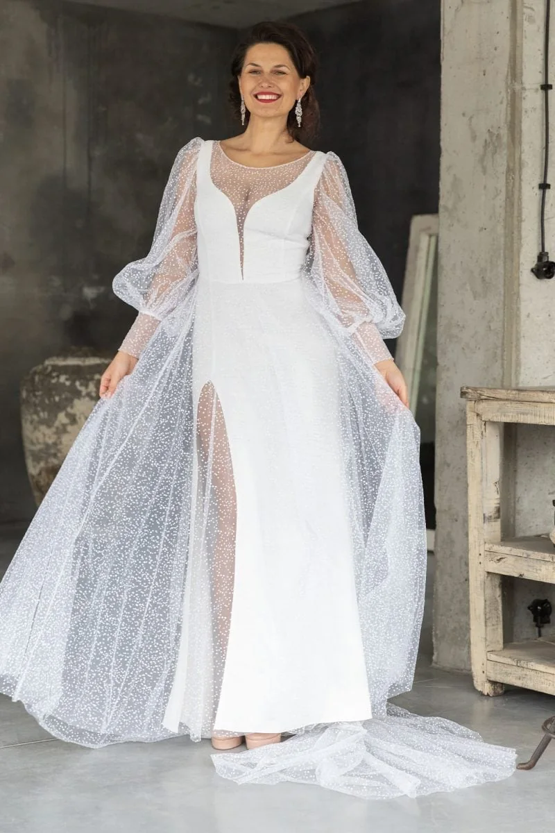 Klasyczna suknia ślubna w groszki z rozcięciem Cannes 4