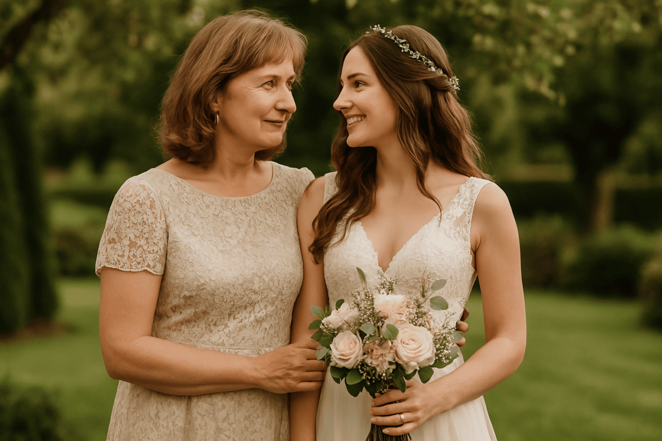 Suknia z dekoltem w serek i koronkowymi wstawkami na plecach.